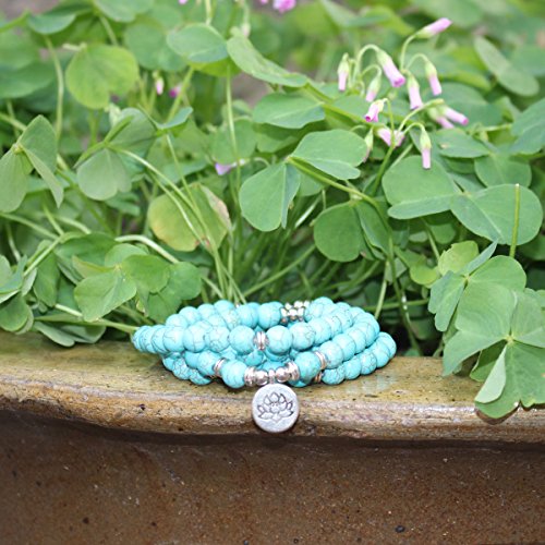 GVUSMIL 108 Mala Beads Wrap Bracelets for Yoga Charm Natural Gemstone 8mm Turquoise Wrap Bracelet
