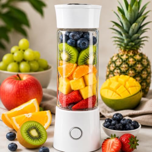 Image of Mini Juicer Mixer Grinder, 6-Blade with 1500mAh Battery High-Speed Fruit Juicer for Home, Office, Gym & Travel, 6-Blade High-Speed Fruit Juicer for Home, Office, Gym & Travel-White2