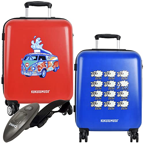 Kukuxumusu, Set 2 Maletas De Viaje Azul Marino Y Rojo, Báscula Electrónica Pesa Maletas Kukuxumusu, Set 2 Maletas De Viaje Azul Marino Y Rojo, Báscula Electrónica Pesa Maletas