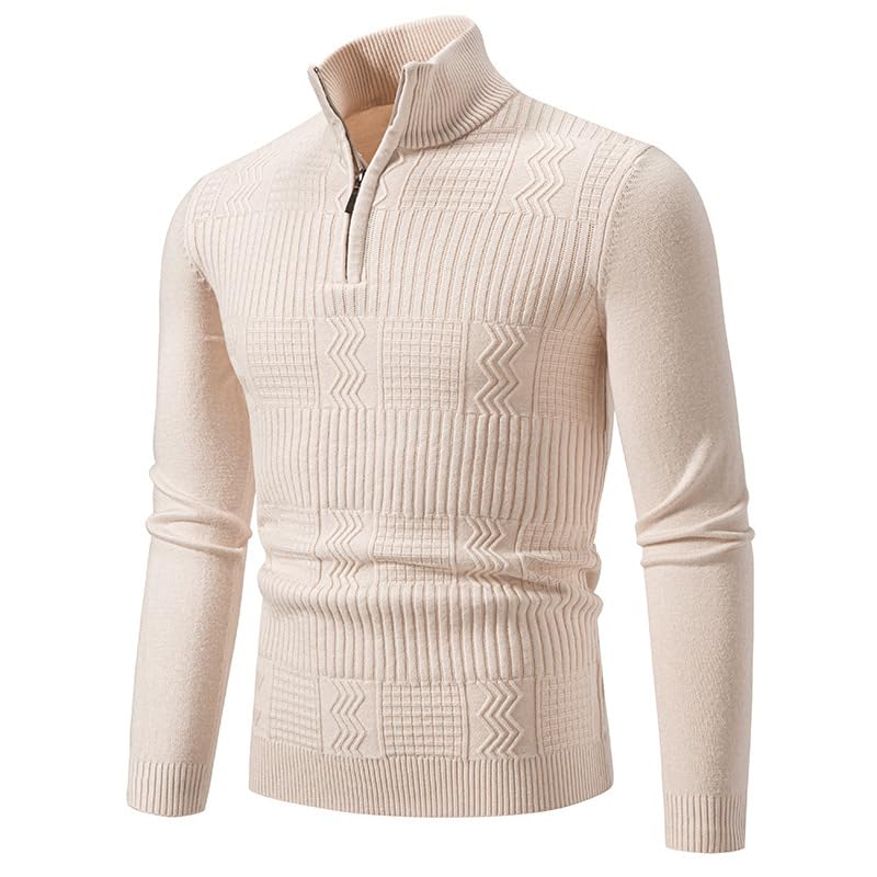 Mens Quarter Zip Pullovers Slim Fit Mock Neck Polo Sweaters in Knitted for a Stylish & Comfortable