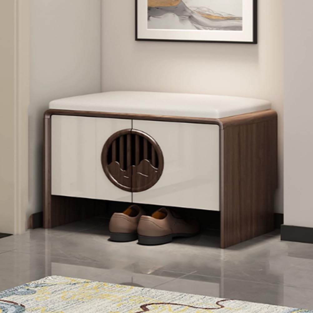 LWJSOCP Shoe Storage Bench with DoorsSmall Shoe Rack Cabinet with Padded SeatEntryway Shoes Rack StoolShoes Storage nizer for Living Room Bedroomwalnut70cm