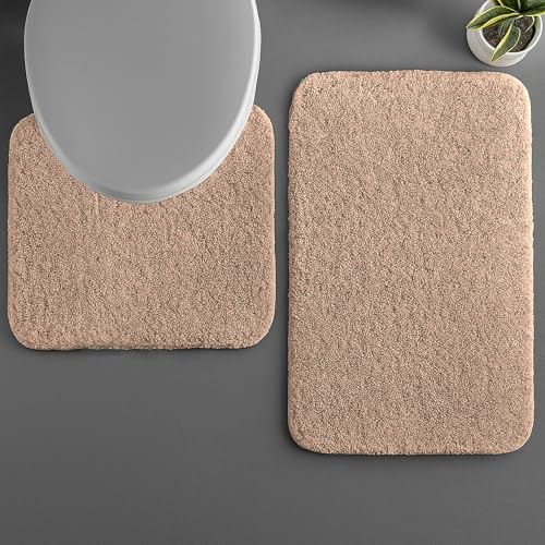 Image of LUXE HOME INTERNATIONAL Polyester Contour Bath Mat - Washable, Anti Skid, Water Absorbent Contour Mats for Bathroom, Toilet, Wash Basin & Bathroom Contour Mat Set (Rust, 45x 75 cm & 40x45)
