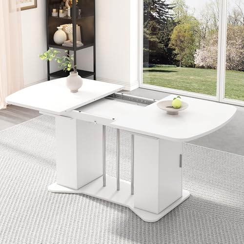 Table à Manger Extensible avec Espace de Rangement 120-160 x 80 cm pour 4-6 Personnes, Tables de Cuisine Pieds en métal argenté pour Salle à Manger, Peu...