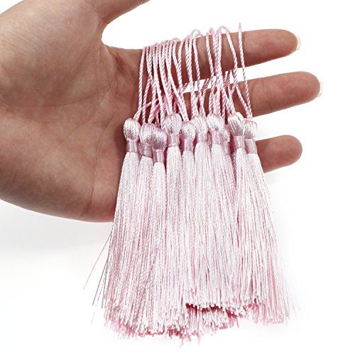 Image of VAPKER Pink Silky Handmade Tassels - 100 Pieces, 13cm /5-Inch, with 2-Inch Cord Loop for Jewelry Making, DIY Projects, Bookmarks