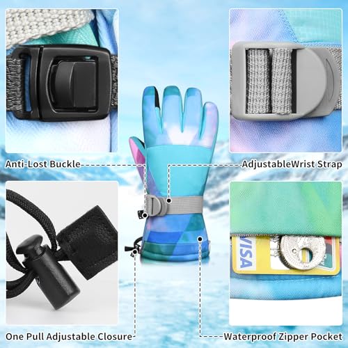 Image of Ski Gloves,Snow Gloves Waterproof Winter Warm Cold Weather Touchscreen Gloves for Parent& Child Kids Skiing,Snowboarding