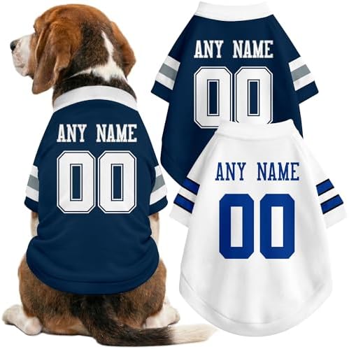 DALLASC Dallas Dog Clothes Jersey Style Personalized Pet T Shirt with Custom Name Number for Small Medium Large Dogs