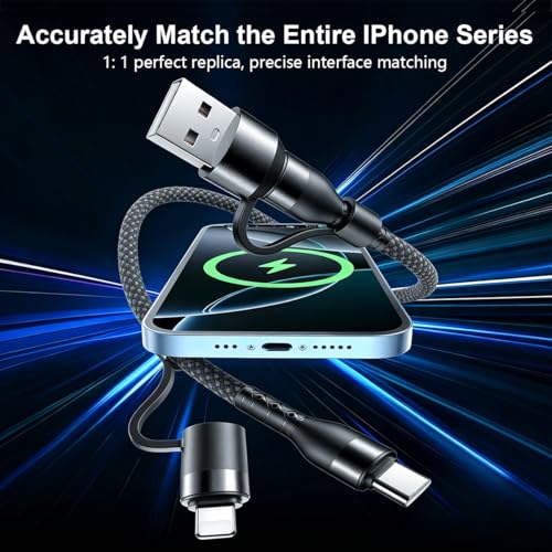 Image of Verilux 4-in-1 Magnetic USB to Type C Cable for iPhone 17 /16 /15 /14, PD 100W Type C Cable Fast Charging & 480Mbps Data Transfer with USB A & C to Lighting & C for Home, Car, Travel, Office
