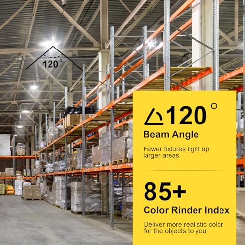 hunhun 6 Pack ETL 155W UFO LED High Bay Light, 22500lm, Daylight 5000K, US Plug,110-277V, IP65 Waterproof Commercial LED Shop Lights for Workshop Factory Barn Warehouse, Garage ETL Listed — view 4