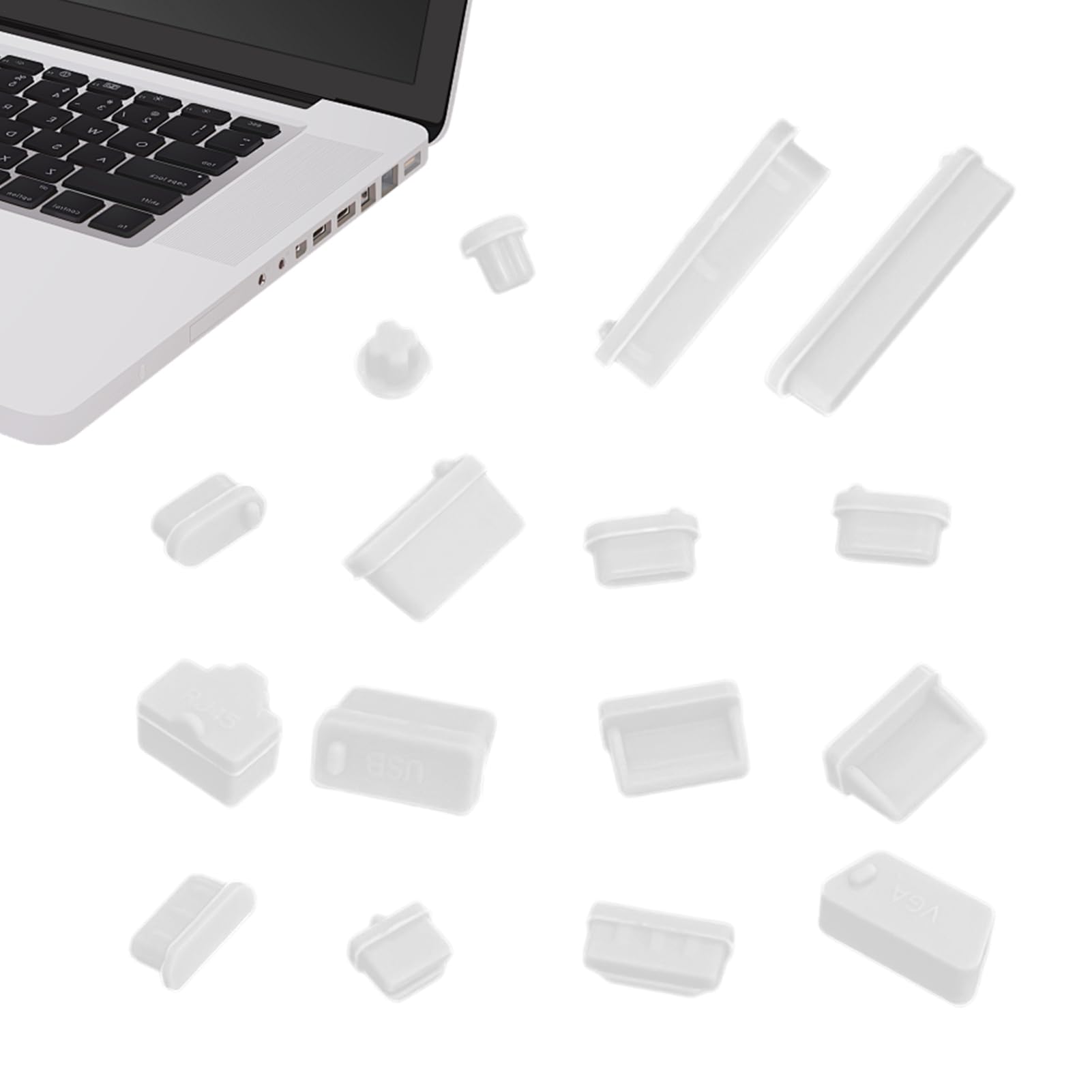 Silikonowe zatyczki przeciwpyłowe do laptopa - osłony portów USB | uniwersalne 16 zaślepek ochronnych do portów typu C, USB C, RJ45, słuchawek i laptopów, do elektroniki
