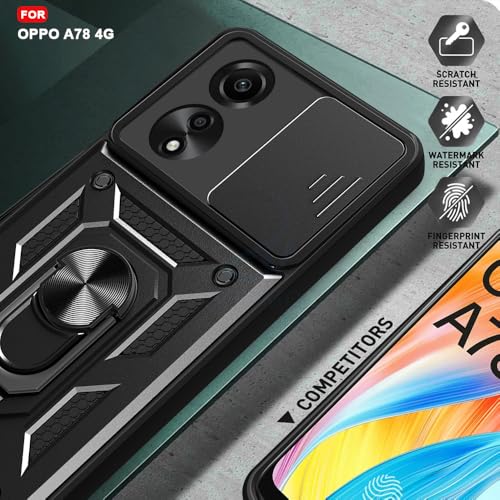 Image of AESTMO Tough Armor Oppo A78 4G Bumper Back Case Cover | Ring Holder & Sliding Camera Shield Cover | 360 Degree Protection Back Case Cover for Oppo A78 4G (Black)