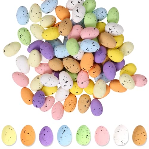 Lot de 50 mini œufs de Pâques en mousse tachés - Décoration - Faux œufs d'oiseaux colorés (4 x 3 cm) - Pour fête de Pâques, panier et décoration de...