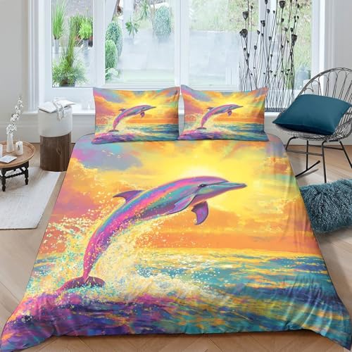 Ensemble de literie dauphin 3D en microfibre douce avec 2 taies d'oreiller - 4