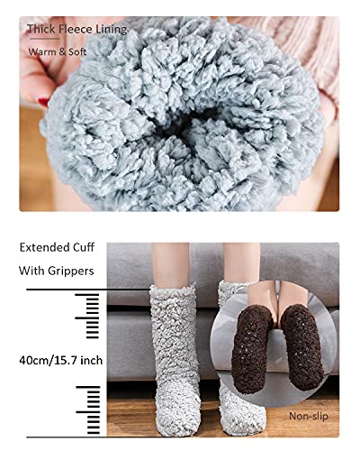 BXT Unisex Fuzzy Slipper Socks Floor Sock with Non Slip Grips, Gifts for Men Women Dad Mom (Black)2