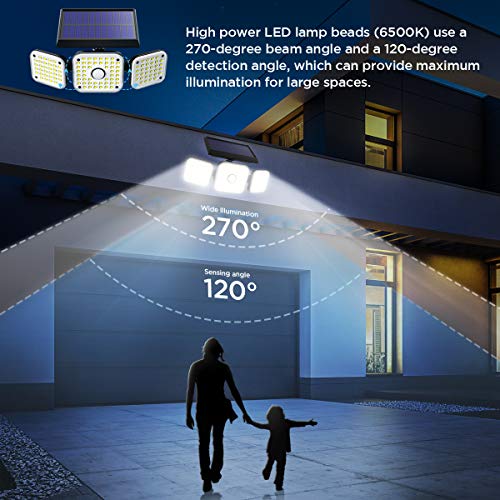 JOMARTO Solar Motion Lights Outdoor,3 Head Security Lights with Motion Sensor,Adjustable 112 LED Flood Lights Waterproof270° Wide Angle Security Lights for Porch Garden Patio Yard Backyard (2 Pack)