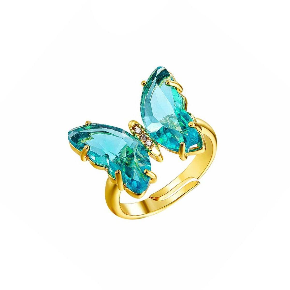 ZIVOM® Gold Crystal Sky Blue Butterfly Copper Free Size Adjustable Band Ring For Women (B0C2HSVJ66) Amazon Price History, Amazon Price Tracker