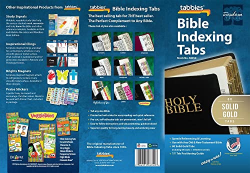 Abas de Indexação da Bíblia, Gold-colored (80 Tabs), any size Bible from 7