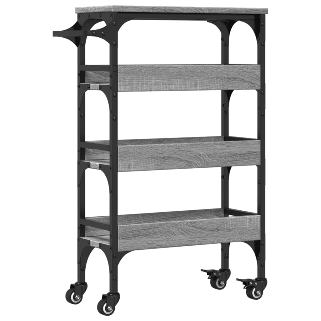 vidaXL Carrito de Cocina, Carro de Almacenamiento de Servicio, Organizador de Comida, Estantes para Baño Salón, Madera de Ingeniería Gris Sonoma
