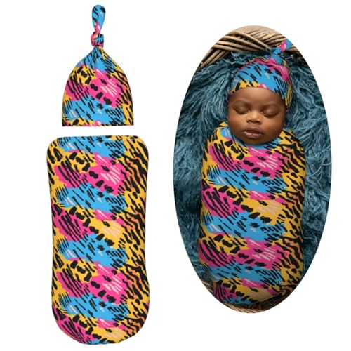 Image of 80s 90s Animal Funny Skin Print Newborn Swaddle Blankets Hat Sets Soft Baby Receiving Blanket Swaddle Sack for Baby Shower Infant Boy Girl Gift