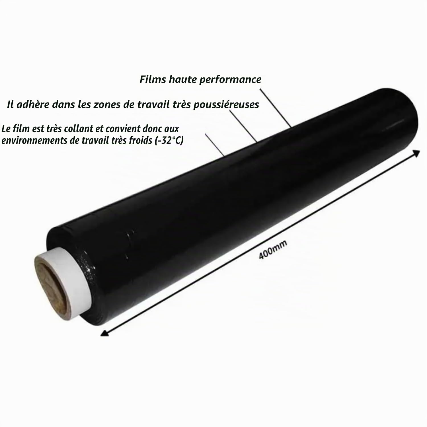 REQUISITE NEEDS Film étirable ultra-résistant Noir Lot de 6 rouleaux 400 mm x 250 m
