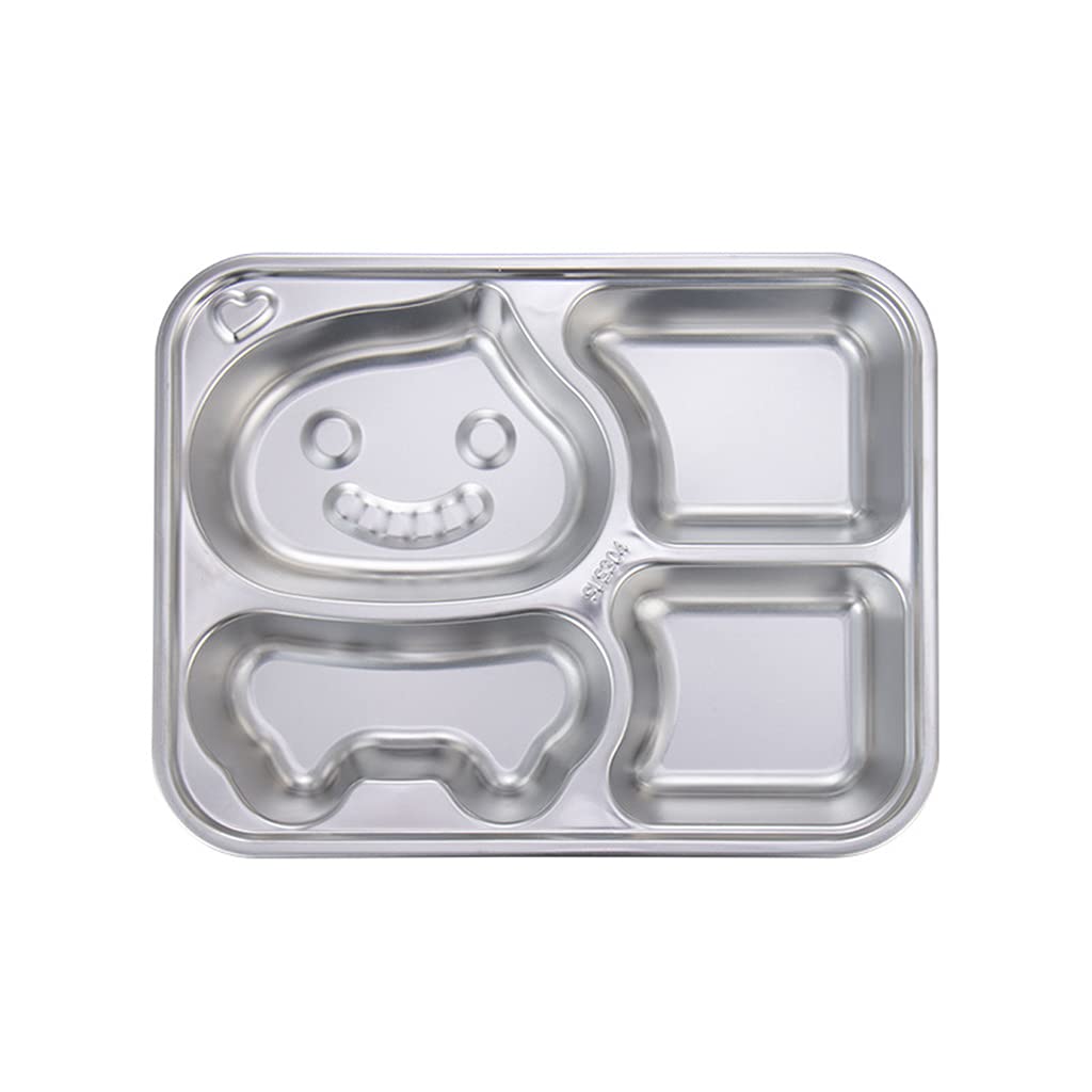 MALSSE Sections Dinner Plates for Adults Kids Picky Campers and Portion Control Mes Trays Household Kitchen Restaurant Stainless Steel Dinner Trays for Food