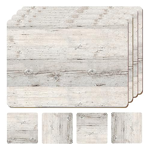 Sets de table en liège premium aspect bois flotté blanc pour décoration soignée