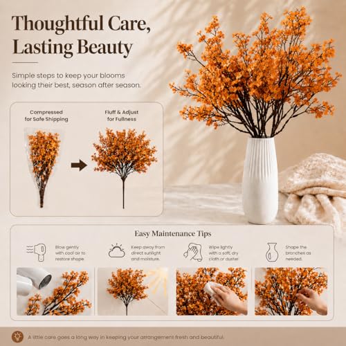 Image of Mandy's 6 Bundles Artificial Orange Baby's Breath Flowers