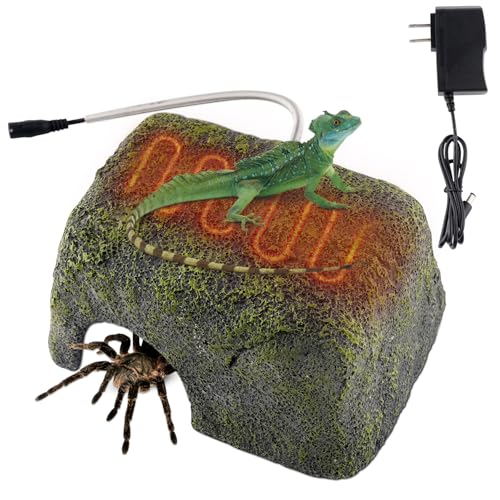 HOSUKKO Reptile Heated Rock Bearded Dragon Basking Platform with Hide Cave 12V Thermostatic Heat Rocks Reptiles Habitat Decor Accessories for Lizard Gecko Tortoise Snake