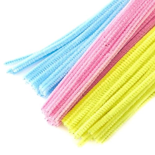 Image of 300Pc Set Tri Color Combo Pipe Cleaners Craft, Pipe Cleaners Chenille Stem Fuzzy Sticks Craft Supplies for flowers making, Home DIY (Light Blue, Yellow & Lihght Pink)