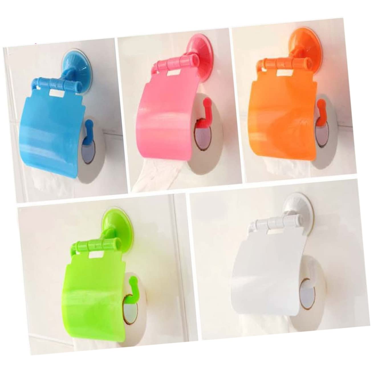 Ciieeo Bathroom Tissue Box Wall Mounted Toilet Paper Holder with Cover Suction Cup Roll Storage for Easy Installation Fits Rolls up to 5.5 Inch Diameter - Image 4
