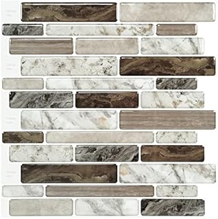LONGKING Self-Adhesive Kitchen Backsplash, Marble Look Decorative Tiles (10 Tiles) (Multi)