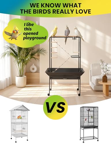 Image of Pet Products Parrot Playstand with Wheels, Bird Cage Stand Activity Play Center with Perches and Ladders, Indoor Outdoor Playground for Birds, Black Hammertone Finish