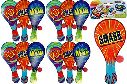 JA-RU Wooden Paddle Ball with String (12 Paddle Balls) 751-12p