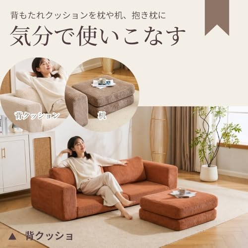 DoubCormf ソファベッド フロアソファ カウチソファ ローソファー ソファー 二人掛け クッション2個付き 高反発ウレタン ウレタンの密度28D 支持力150N 洗えるカバー 2.5人掛け 運びに便利だ 圧縮梱包 コンパクト 組み合わせ自由 組立て不要 来客対応 リビング ワンルーム 家庭用 約幅160×奥行75-133×高さ37cm (ブラウン) [3]