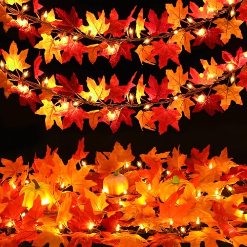 Fall Decor Fall Decorations for Home: Thanksgiving Decorations 10.8 FT Plug in Fall Garland with Lights 50 Orange Bulbs Connectable Lighted Fall Garland Thanksgiving Table Decor Indoor Outdoor