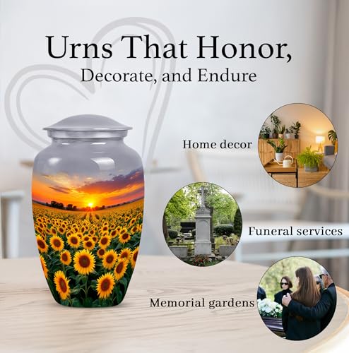 Image of Sunset Sunflower Urns for Human Ashes Adult Female - Cremation Urns for Adult Ashes Women - Yellow Sunflower Urn for Human Adults Mom and Dad - Large Cremation Urn for Male 10inch