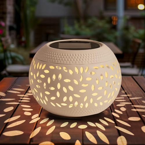 Solar Table Lanterns Outdoor Waterproof - LED Lamp White Metal Table Lights -Solar Powered Decorative Lantern for Desk Patio Garden Pathway Yard