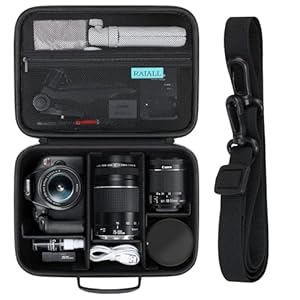 RAIALL Camera Case for Canon EOS 2000D/ 4000D DSLR Camera/EOS R50/R6 Mark II/R100/R50V/R8/ R7/R10/Sony Camera, Lens, Tripod, Hard Protective Travel Bag with a Shoulder Strap and 5 Dividers, Black