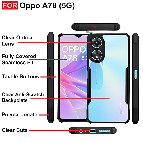 Image of CEDO Backcover for Oppo A78 (5G) | Camera Protection Shockproof Bumper-Edge | Acrylic Crystal Clear 360 Degree Protection TPU+PC | Transparent Eagle Back Case Cover (Black)