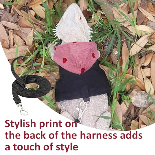 Image of Bearded Dragon Lizard Hoodie Leash Suit Reptile pet Outdoor Chest Harness Chameleon Squirrel Leash Hooded Clothes Suitable for Bearded Dragon Lizard Reptiles（Red hat）