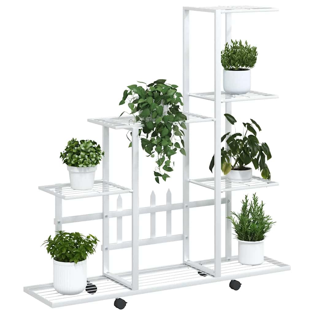 Stojak na kwiaty na kółkach, biały, metalowy, 94,5 x 25 x 92,5 cm, schodek na rośliny i regał na kwiaty, na balkon, taras, do salonu, ogrodu, nowoczesne przechowywanie i dekoracja