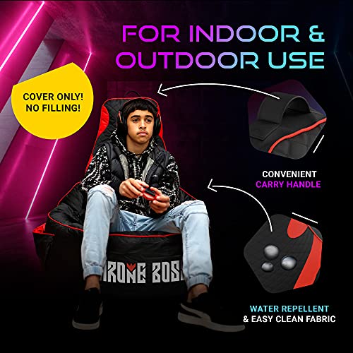 Gaming Bean Bag Chair For Adults [Cover Only No Filling] With High Back - Fun Gaming Sofa - Big Bean Bag Chairs For Teens And Kids - Dorm Chair - Gamer Beanbag Gaming Chair (Black/Red) #TOP3