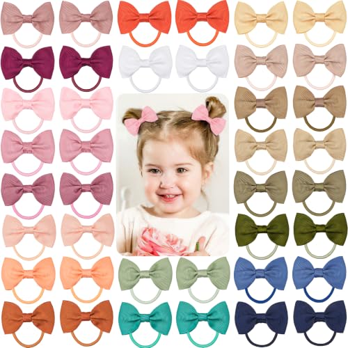 Image of CÉLLOT Toddler Hair Accessories - 40pcs 2.75" Elastics Rubber Ribbon Bands, Bows for Baby Girls, Kids & Children, Pastel Colors