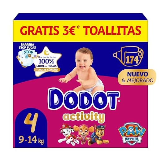 Dodot Pañales Bebé Activity Talla 4 (9-14 kg), 174 Pañales, Nuestro Nº1 en Absorción y Comodidad
