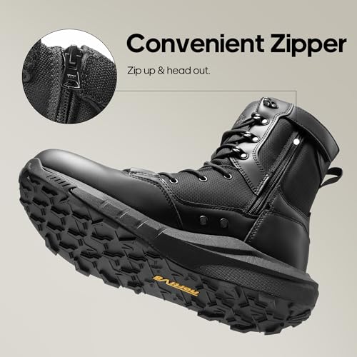 NORTIV 8 Men's Breathable Military Tactical Combat Boots Side Zipper Arch Support Leather Lightweight Motorcycle Work Hiking Boots 8 Inches DesertStorm4
