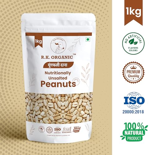 Image of R.K. ORGANIC Unsalted & Roasted Peanuts Desi Singdana-1KG | Crunchy & Fresh Moongfali | Protein-Rich Snack | Healthy Roasted Groundnuts | No Added Salt (Pack Of 1)