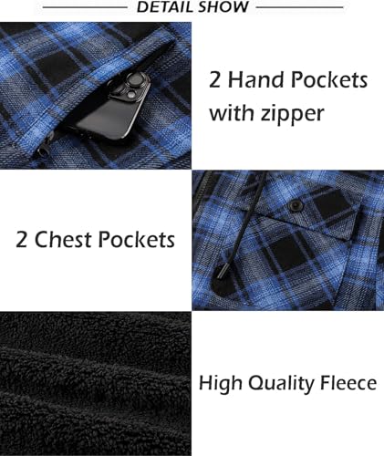 Image of SCODI Mens Flannel Hooded Jacket Fleece Sherpa Lined Zip Up Plaid Hoodies | Machine Wash, Outdoor Activities, Office, Casual, Warm Thick Shirt Jackets, Winter Coat, Heavyweight Sweatshirt, 4 Pockets