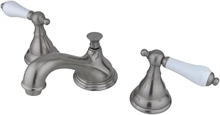 Kingston Brass KS5568PL Widespread Lavatory Faucet with Porcelain Lever Handle, 4-3/4", Brushed Nickel