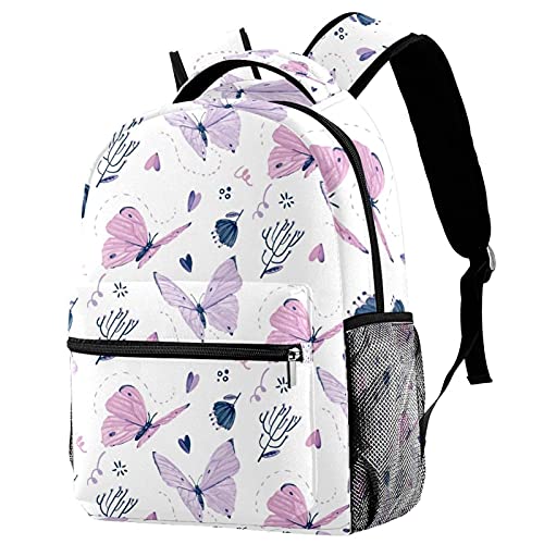 Sac à dos avec porte-bouteille et motif papillons peint à la main