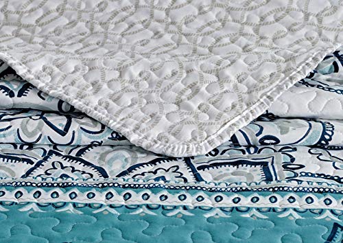 Quilt Bedspread Coverlet Floral Turquoise Navy Blue Beige Over Size New # Diana (King/California King) - Image 3
