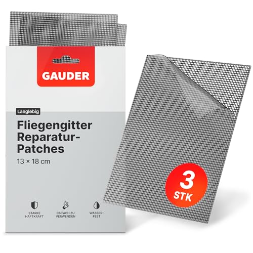 GAUDER Fliegengitter Reparatur Sticker - Insektenschutzgitter Reparatur Set aus Glasfaser selbstklebend - Reparaturklebeband für Fliegengitter Tür und Fenster (3 Stück - 130 x 180 mm)